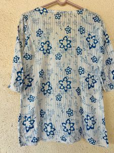 Blue Floral Print Embroidered Kurta