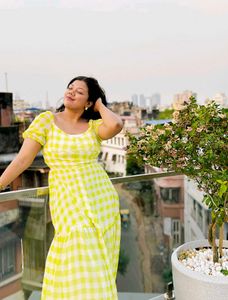Chic Yellow Gingham Maxi Dress