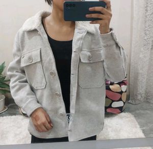 Grey Fleece Jacket with Sherpa Collar