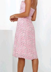 Pink Floral Print Midi Dress