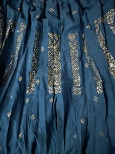 Blue Ethnic Skirt with Silver Print