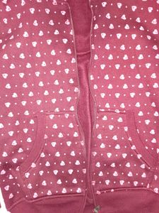 Maroon Heart Print Zip-Up Hoodie