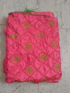 Pink Embroidered Silk Saree without blouse