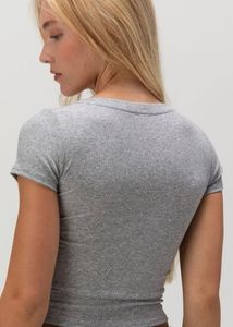 Grey Ribbed V-Neck T-Shirt