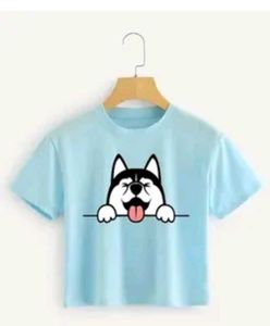 Cute Husky Graphic Crop Top