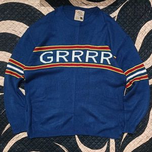 Blue 'GRRR' Graphic Knit Sweater