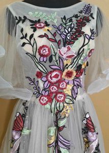 Embroidered Gown with Flutter Sleeves