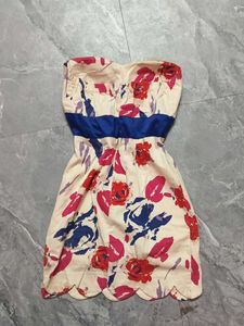 Floral Print Strapless Bow Dress