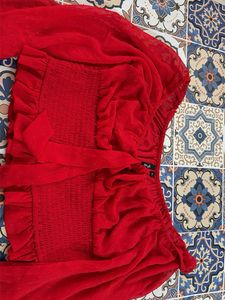 Red Off-Shoulder Smocked Top