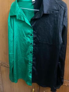 Two-Tone Satin Button-Up Shirt
