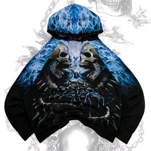 Gothic "SPIRAL AOP" Skull Flame Hoodie (UNISEX)