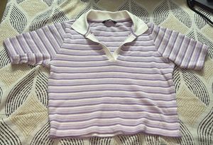 Striped Cropped Polo Shirt