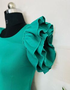 Chic Teal Top with Ruffled Sleeves