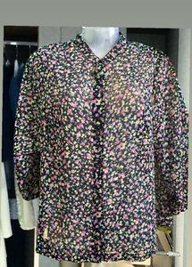 Chic Floral Print Sheer Blouse