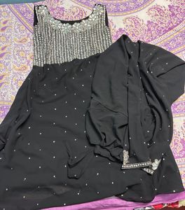 Embellished Black Pakistani Dress with Dupatta