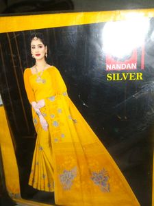 Yellow cotton(sutti) saree