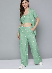Women BeautifulGreen Printed Top with Trousers