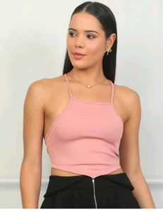 Pink Criss-Cross Backless Crop Top