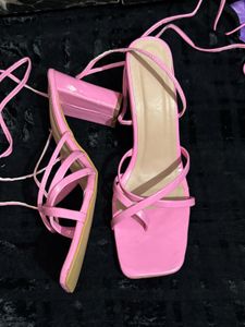 Pink Lace-Up Strappy Heels