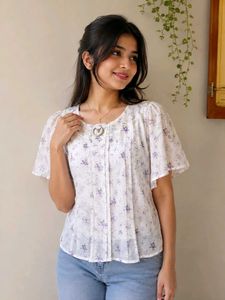 Chic Floral Print Puff Sleeve Top