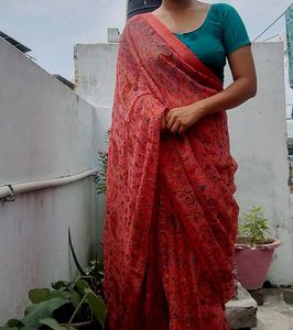 Beautiful Printed Red Saree