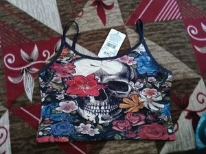 Skull Floral Print Crop Tank Top