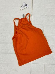 Vibrant Orange Ribbed Cropped Tank Top