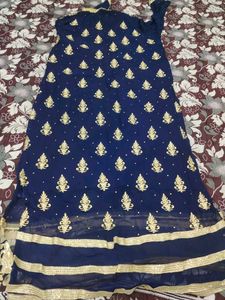 Exquisite Navy Blue Kurta with Gold Embellishments