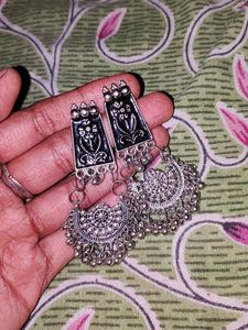 Oxidised Silver Jhumka Earrings