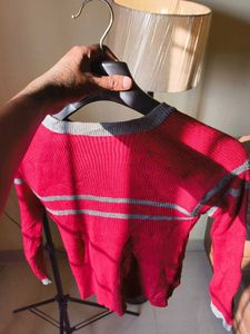 New Burgundy Striped Pullover Sweater