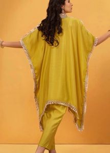 Yellow Kaftan Kurta Set with Mirror Work