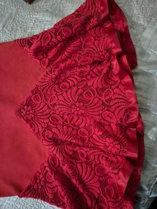 Red Lace Trim Pencil Skirt