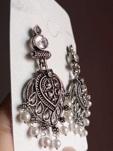 Oxidised Jhumka Earrings with Pearls