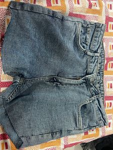 Blue Denim Rolled Hem Shorts