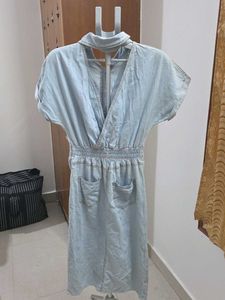Light Wash Denim Button-Up Midi Dress