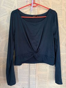 Dark Blue Twist Front Long Sleeve Top