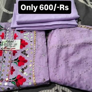 Lavender Colour Cotton suit with dupatta