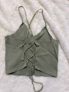 Ribbed Lace-Up Back Crop Top