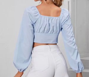 Blue Puff Sleeve Crop Top