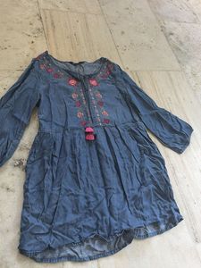Embroidered Blue Denim Dress