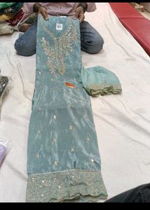 Embellished Teal Kurta Set with Dupatta