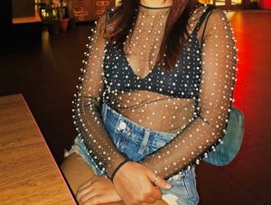 H&M sheer top with pearls - S