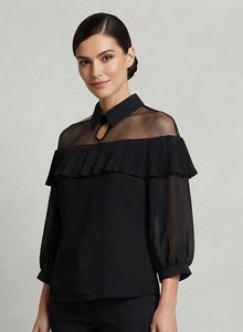 Black Chic Combo: Textured &amp; Ruffled Mesh Top