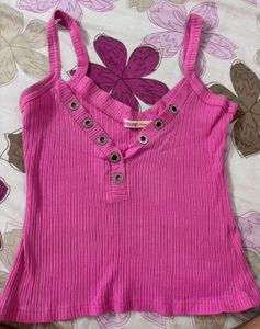 Bright Pink Ribbed Crop Top