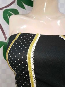 (300)Black &amp; Gold Polka Dot Tube Top
