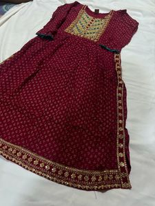Maroon Embroidered Kurta Set with pant
