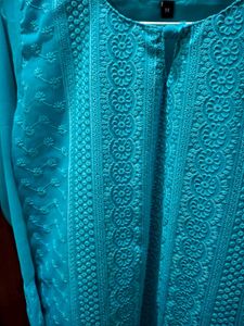 Aqua Blue Embroidered Kurti