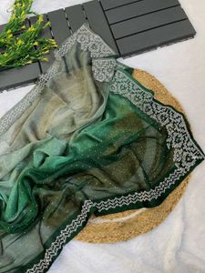 Stunning Embellished Ombre Green Saree