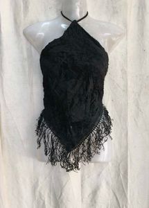 69. Velvet Halter Fringe Top