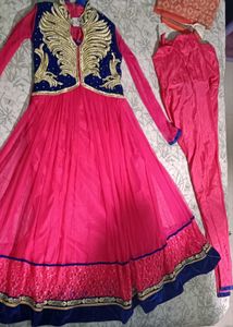 Girls Pink Kurta Set with Embellished Jacket